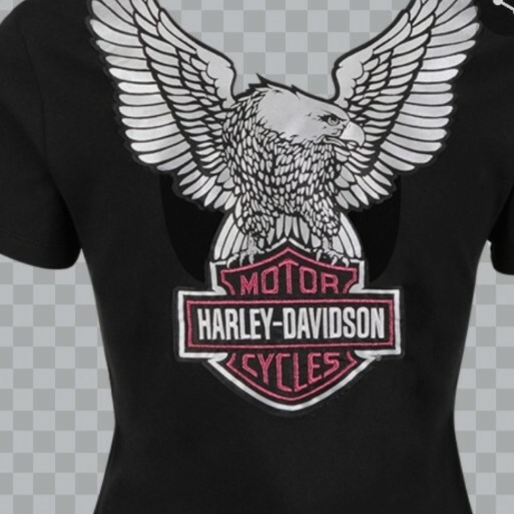 Harley-Davidson Black Tee with White Eagle and Pink Logo